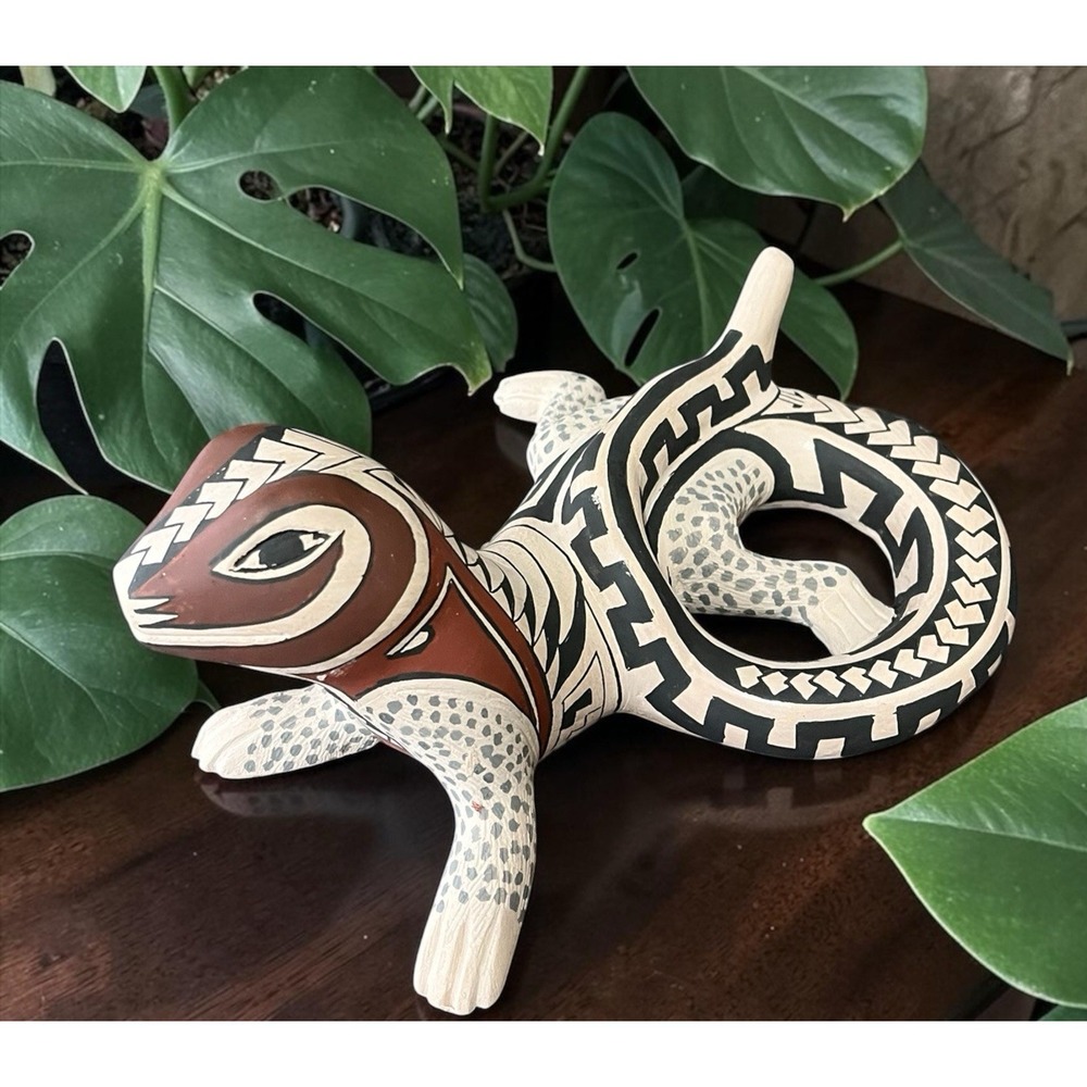 Mata Ortiz Pottery Iguana Lizard Effigy Tomas Quintana Folk Art Mexican Ceramic